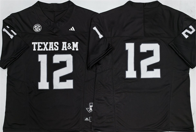 Men's Texas A&M Aggies Lions #12 Premier Strategy Black 2025 F.U.S.E. Stitched Jersey